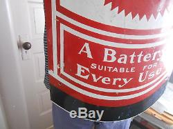 Vintage Red Dry Battery Seal Sign Oval Porcelain 34x14 inches Original Rare