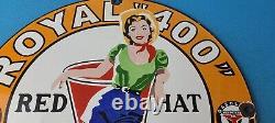 Vintage Red Hat Gasoline Sign Royal 400 Gas Pump Plate Porcelain Sign