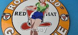 Vintage Red Hat Gasoline Sign Royal 400 Gas Pump Plate Porcelain Sign