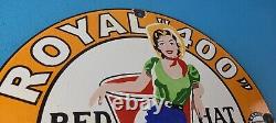 Vintage Red Hat Gasoline Sign Royal 400 Gas Pump Plate Porcelain Sign
