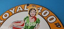 Vintage Red Hat Gasoline Sign Royal 400 Gas Pump Plate Porcelain Sign