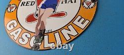 Vintage Red Hat Gasoline Sign Royal 400 Gas Pump Plate Porcelain Sign