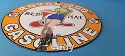 Vintage Red Hat Gasoline Sign Royal 400 Gas Pump Plate Porcelain Sign