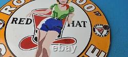 Vintage Red Hat Gasoline Sign Royal 400 Gas Pump Plate Porcelain Sign