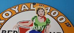 Vintage Red Hat Gasoline Sign Royal 400 Gas Pump Plate Porcelain Sign