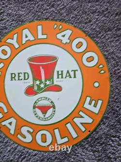 Vintage Red Hat Royal 400 Gasoline Double-sided Porcelain Gas Station Sign 24