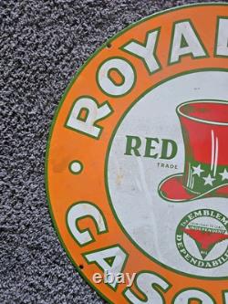 Vintage Red Hat Royal 400 Gasoline Double-sided Porcelain Gas Station Sign 24