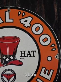 Vintage Red Hat Royal 400 Gasoline Porcelain Gas Pump Sign Oil 12