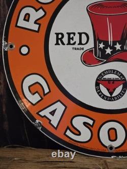 Vintage Red Hat Royal 400 Gasoline Porcelain Gas Pump Sign Oil 12