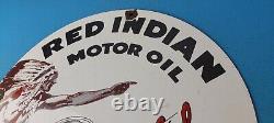 Vintage Red Indian Gasoline Porcelain Gas Motor Oil Service Station Pump Sign