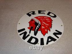 Vintage Red Indian Mccoll Frontenac 11 3/4 Porcelain Metal Canada, Gas Oil Sign