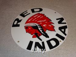 Vintage Red Indian Mccoll Frontenac 11 3/4 Porcelain Metal Canada, Gas Oil Sign