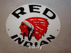 Vintage Red Indian Mccoll Frontenac 11 3/4 Porcelain Metal Canada, Gas Oil Sign