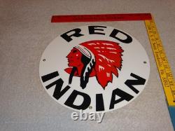 Vintage Red Indian Mccoll Frontenac 11 3/4 Porcelain Metal Canada, Gas Oil Sign