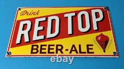 Vintage Red Top Beer Porcelain Drink Ale Brewery Service General Store Sign