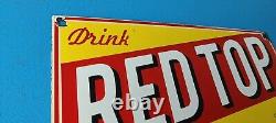 Vintage Red Top Beer Porcelain Drink Ale Brewery Service General Store Sign