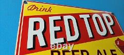 Vintage Red Top Beer Porcelain Drink Ale Brewery Service General Store Sign