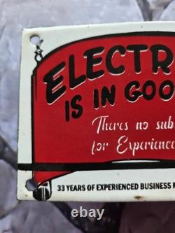 Vintage Reddy Electric Oklahoma Electric Porcelain Enamel Sign 10. X 4.5