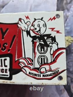 Vintage Reddy Electric Oklahoma Electric Porcelain Enamel Sign 10. X 4.5