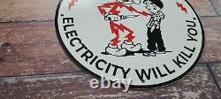 Vintage Reddy Electric Porcelain Warning Electricity Gas Service Station Sign