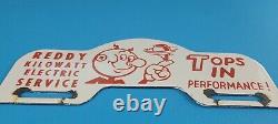 Vintage Reddy Kilowatt Electric Porcelain Gas Auto Sign License Plate Topper
