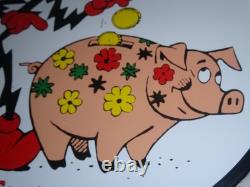Vintage Reddy Kilowatt Piggy Bank Saves $$ 11 3/4 Porcelain Metal Gasoline Sign