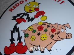 Vintage Reddy Kilowatt Piggy Bank Saves $$ 11 3/4 Porcelain Metal Gasoline Sign