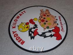 Vintage Reddy Kilowatt Piggy Bank Saves $$ 11 3/4 Porcelain Metal Gasoline Sign