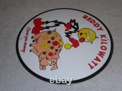 Vintage Reddy Kilowatt Piggy Bank Saves $$ 11 3/4 Porcelain Metal Gasoline Sign