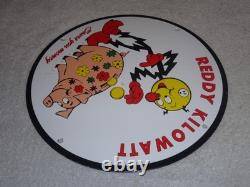 Vintage Reddy Kilowatt Piggy Bank Saves $$ 11 3/4 Porcelain Metal Gasoline Sign