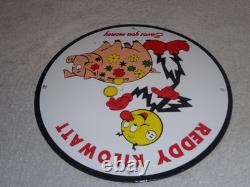 Vintage Reddy Kilowatt Piggy Bank Saves $$ 11 3/4 Porcelain Metal Gasoline Sign