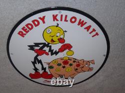 Vintage Reddy Kilowatt Piggy Bank Saves $$ 11 3/4 Porcelain Metal Gasoline Sign