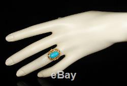Vintage Retro Signed Estate Natural Persian Turquoise Solid 14k Yellow Gold Ring