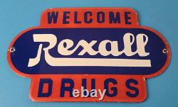 Vintage Rexall Drugs Porcelain Sign General Store Country Gas Pump Plate Sign
