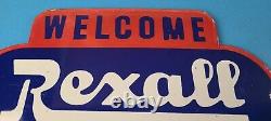 Vintage Rexall Drugs Porcelain Sign General Store Country Gas Pump Plate Sign