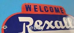Vintage Rexall Drugs Porcelain Sign General Store Country Gas Pump Plate Sign