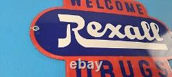 Vintage Rexall Drugs Porcelain Sign General Store Country Gas Pump Plate Sign