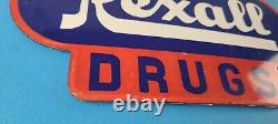 Vintage Rexall Drugs Porcelain Sign General Store Country Gas Pump Plate Sign