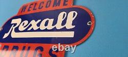 Vintage Rexall Drugs Porcelain Sign General Store Country Gas Pump Plate Sign
