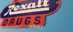 Vintage Rexall Drugs Porcelain Sign General Store Country Gas Pump Plate Sign