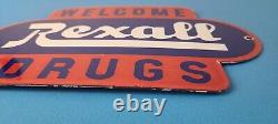 Vintage Rexall Drugs Porcelain Sign General Store Country Gas Pump Plate Sign