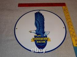 Vintage Richfield Eagle Hi Octane Gasoline 11 3/4 Porcelain Metal Gas Oil Sign