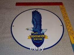 Vintage Richfield Eagle Hi Octane Gasoline 11 3/4 Porcelain Metal Gas Oil Sign