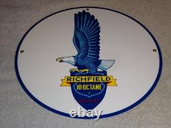 Vintage Richfield Eagle Hi Octane Gasoline 11 3/4 Porcelain Metal Gas Oil Sign