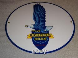 Vintage Richfield Eagle Hi Octane Gasoline 11 3/4 Porcelain Metal Gas Oil Sign