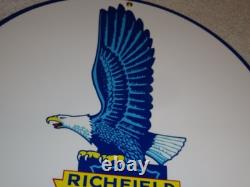 Vintage Richfield Eagle Hi Octane Gasoline 11 3/4 Porcelain Metal Gas Oil Sign