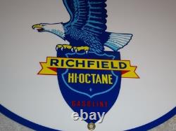 Vintage Richfield Eagle Hi Octane Gasoline 11 3/4 Porcelain Metal Gas Oil Sign