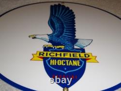 Vintage Richfield Eagle Hi Octane Gasoline 11 3/4 Porcelain Metal Gas Oil Sign