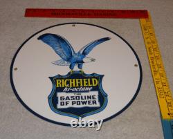 Vintage Richfield Eagle The Power Gasoline 11 3/4 Porcelain Metal Gas Oil Sign