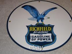Vintage Richfield Eagle The Power Gasoline 11 3/4 Porcelain Metal Gas Oil Sign
